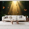 thumbnail image 2 of Wallpaper Magical Forest Butterflies Sunbeams Trees Peel and Stick Wall Murals 69"H x 96"W Removable PVC Wall Paper Self-Adhesive Wall Paintings Art Decor for Bedroom Living Room, 2 of 7