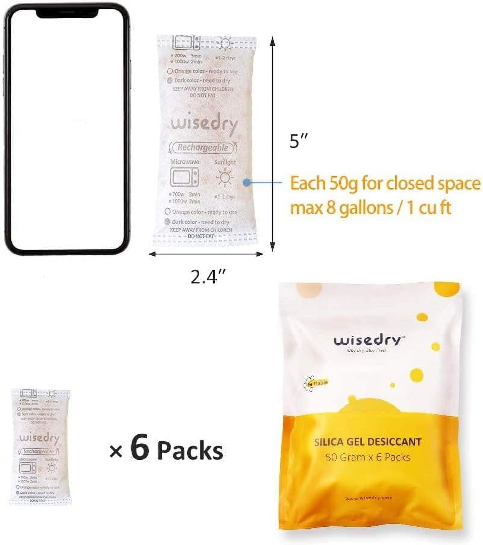 wisedry 50 Gram [6PACKS] Rechargeable Silica Gel Desiccant Packets Fast  Reactivate Desiccant Bags Orange to Green indicating for Air Dryer Food  Grade 50 Grams 