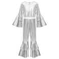 thumbnail image 5 of Haitryli Womens Shiny Metallic Flared Jumpsuit 70s Hippie Outfits Disco Party Festival Rave Romper Silver L, 5 of 7