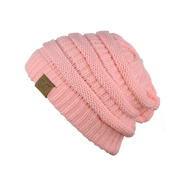 Trendy Warm Chunky Soft Stretch Cable Knit Beanie Skully, Pale Pink HAT20A