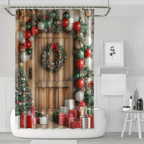 Merry Christmas Bath Curtain,Christmas Rustic Farmhouse Bathroom Curtain Elegant Shower Curtains for Dorm Bathroom Decor Christmas