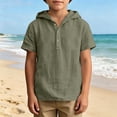 thumbnail image 4 of Fancifize Cotton Hoodies for Boys Summer Short Sleeve Quarter Button Hooded Tshirts Kids Casual Loose Tops 5-14 Years, 4 of 6