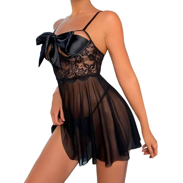 Conjunto de Lencería Sexy Gibobby para Mujer Bralette de Encaje Cruzado Brasier y Bragas(Negro, XXG)