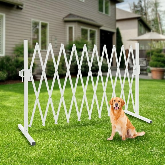 Portable Safety Barrier, 130in Unfolded Length White Finish, Foldable to 15.4in, Iron & Aluminum Build, for Indoor/Outdoor Use