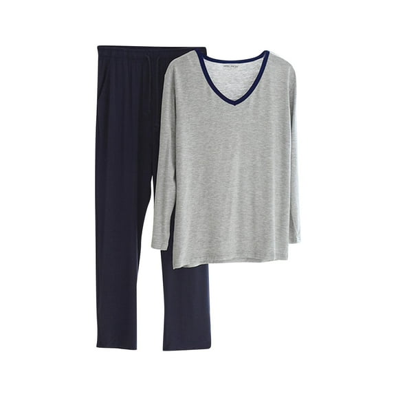 Cavosen 2 Piece Big and Tall Pajamas for Men Set V Neck Long Sleeve Top and Elastic Waist Pants Loose Sleepwear Lightweight Soft Loungewear