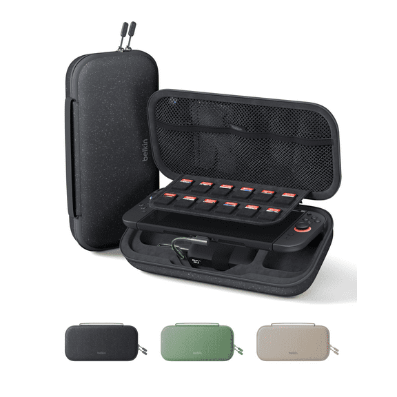 Belkin Charger Case for Nintendo Switch 2 with 10,000mAh Power Bank, LCD Display, 30W Fast Charging, AirTag & Game Holder – Travel Essential – Charcoal