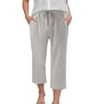 thumbnail image 2 of vigerkar Capri Pants for Women Casual Summer Cotton Linen Capris Drawstring Elastic High Waist Pants Wide Leg Cropped pant Grey, M, 2 of 6