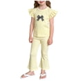 thumbnail image 5 of Spazoro Toddler Girls 2PC Outfit Set, Bow Knot Ruffle Sleeve Shirt & Pants Casual Summer Clothes Set for Baby Yellow Size 3-4, 5 of 5