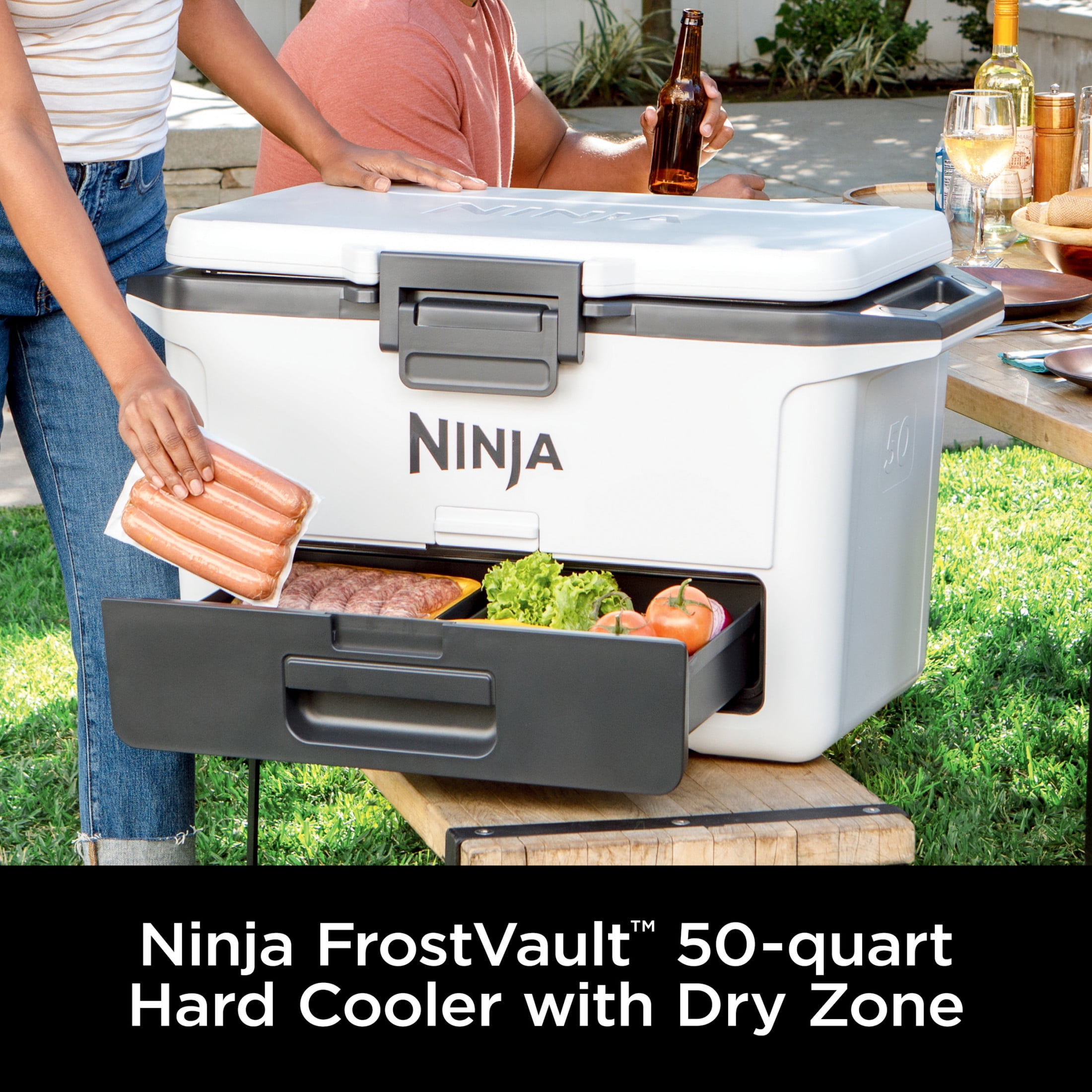 Ninja FrostVault 50-Qt Hard Cooler with Cold Dry Zone, Integrated Fridge-Temp Dry Storage Drawer, Premium Heavy-Duty Insulated Cooler, Keeps Ice for Days, FB151WH Cloud White