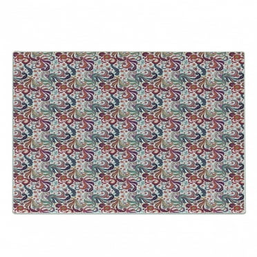 Paisley Cutting Board, Florals Lively Colored Petals and Hibiscus Cultural Souvenir Traditional Art, Decorative Tempered Glass Cutting and Serving Board, Small Size, Multicolor, by Ambesonne