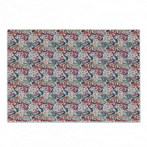 Paisley Cutting Board, Florals Lively Colored Petals and Hibiscus Cultural Souvenir Traditional Art, Decorative Tempered Glass Cutting and Serving Board, Small Size, Multicolor, by Ambesonne