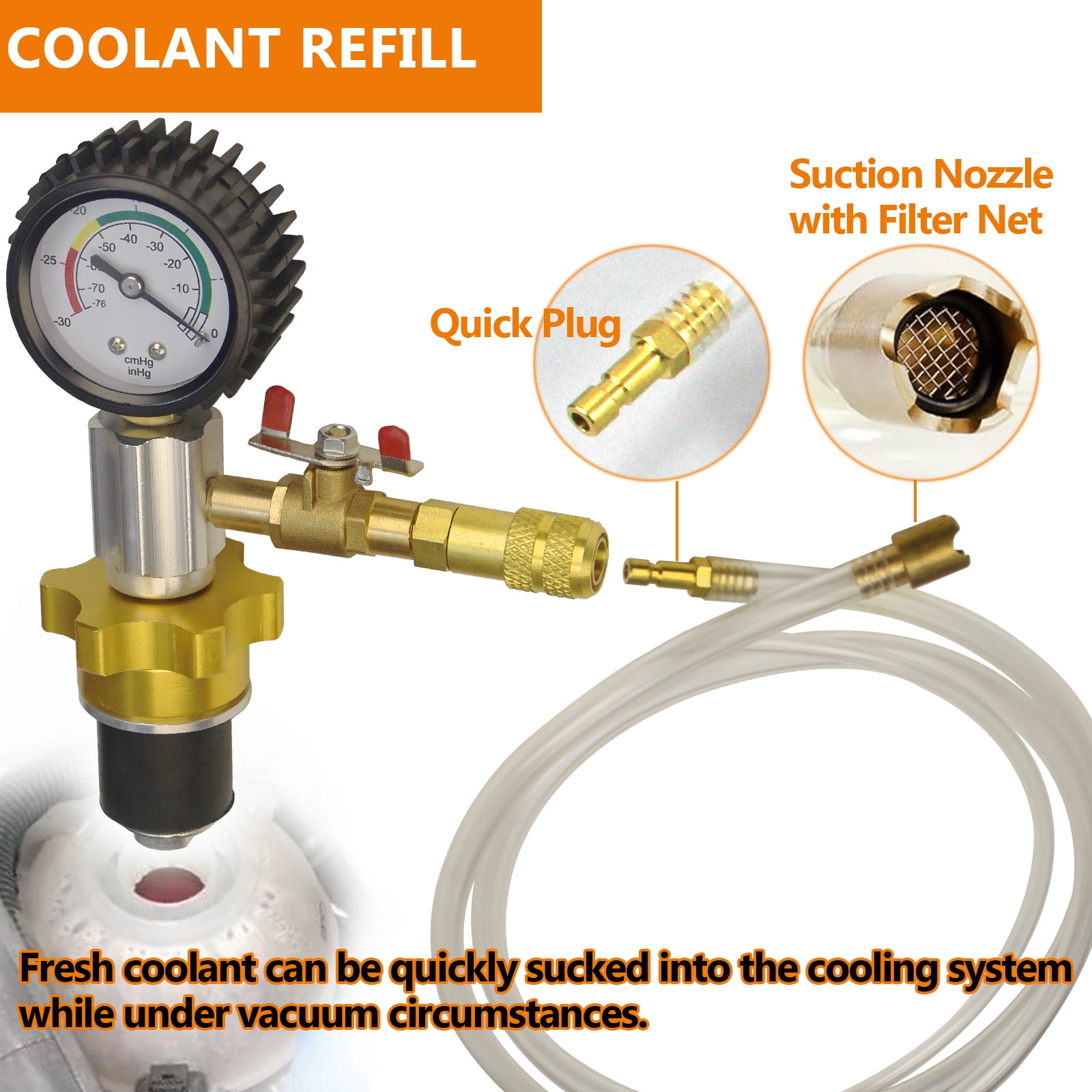 Auto Coolant Vacuum Kit Cooling System Vacuum Radiator Kit Refill & Purging Tool Radiator Coolant Refill Tool Kit Pneumatic Vacuum Antifreeze Change Filler Set for Car Van SUV Truck