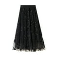 thumbnail image 2 of MIXUE Skirts For Women Summer Mesh Solid Color Floral Embroidery A Line High Waist Maxi Skirt Streetwear,Black,One Size, 2 of 6