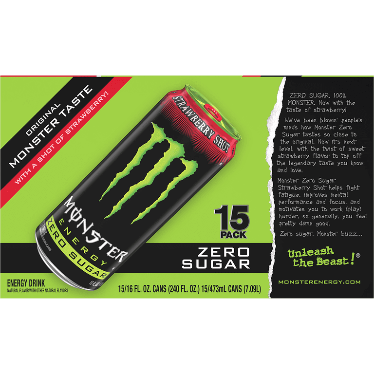 Monster Energy Zero Sugar Strawberry Shot, 16 fl oz, 15 Pack photo 6