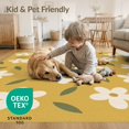 thumbnail image 4 of ODIKA 4'x6' Washable Area Rug Yellow White Blossom Delight Accents Elegant Floral Leafy Touches for Dorm Room, Small Living Stain Resistant Low Profile, Easy Care, 4 of 7