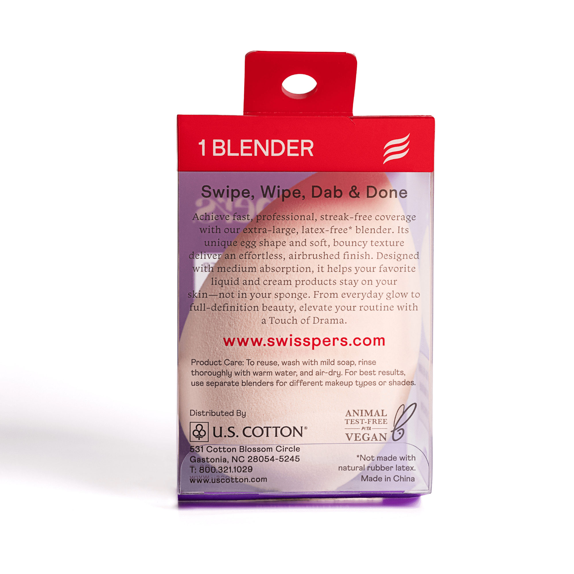 Swisspers Touch of Drama Premium XL Cosmetic Blender, No Natural Latex, Applying & Blending Makeup, Touch-up, Cruelty-Free, Vegan, 1 Count
