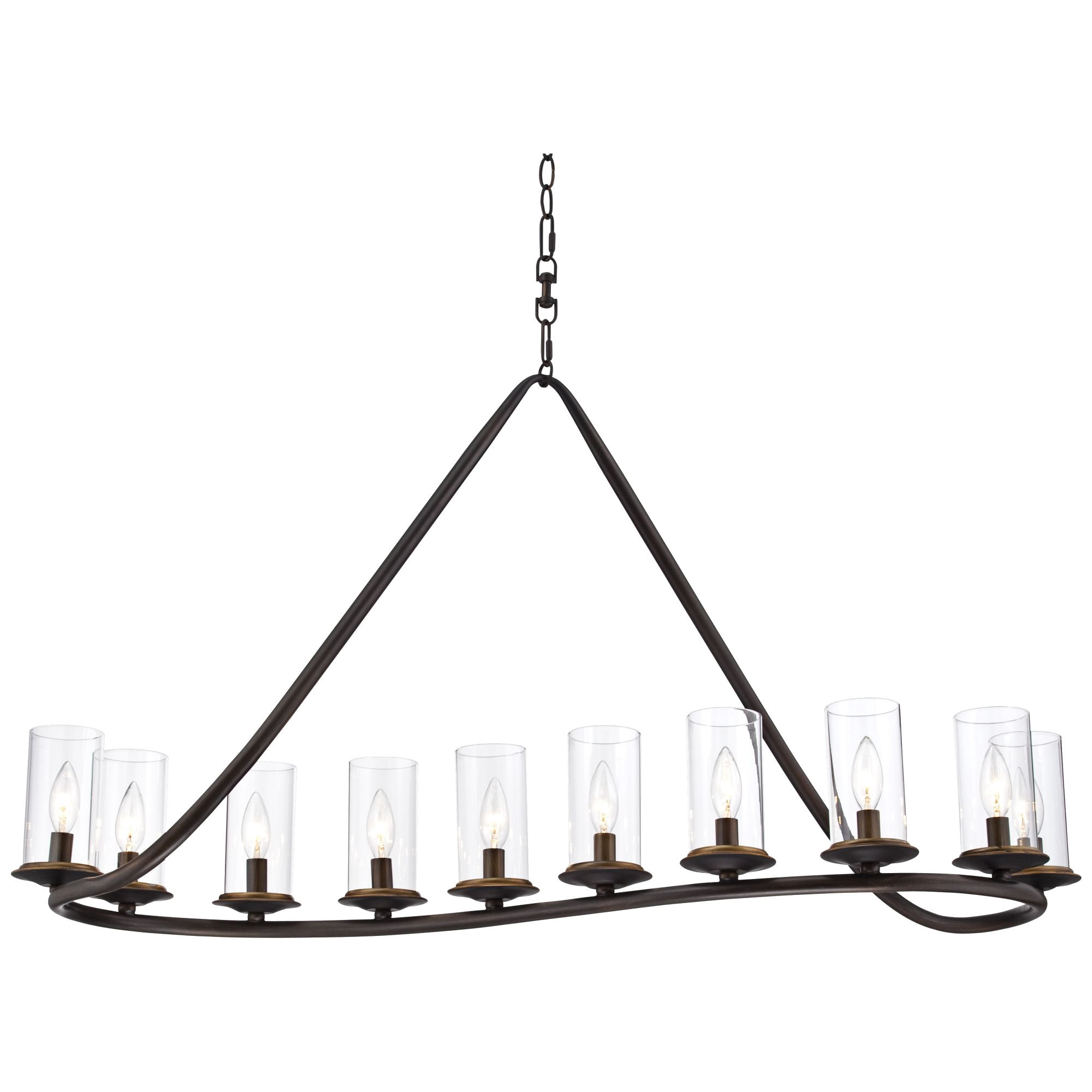 Franklin Iron Works Heritage Bronze Linear Island Pendant Chandelier 44" Wide Farmhouse Rustic Clear Glass 10-Light Fixture for Dining Room Kitchen