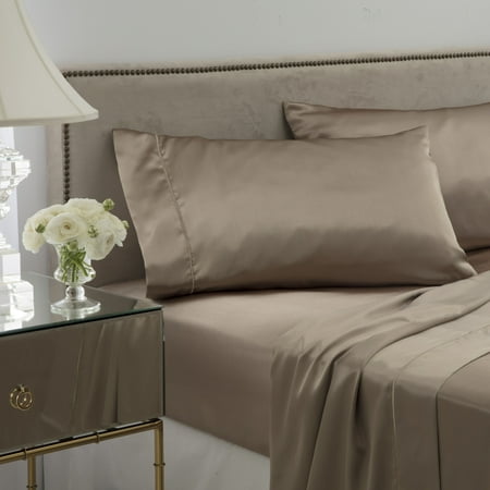 Seduction Satin Solid and Patterned Sheet Set Collection, Champagne, California King