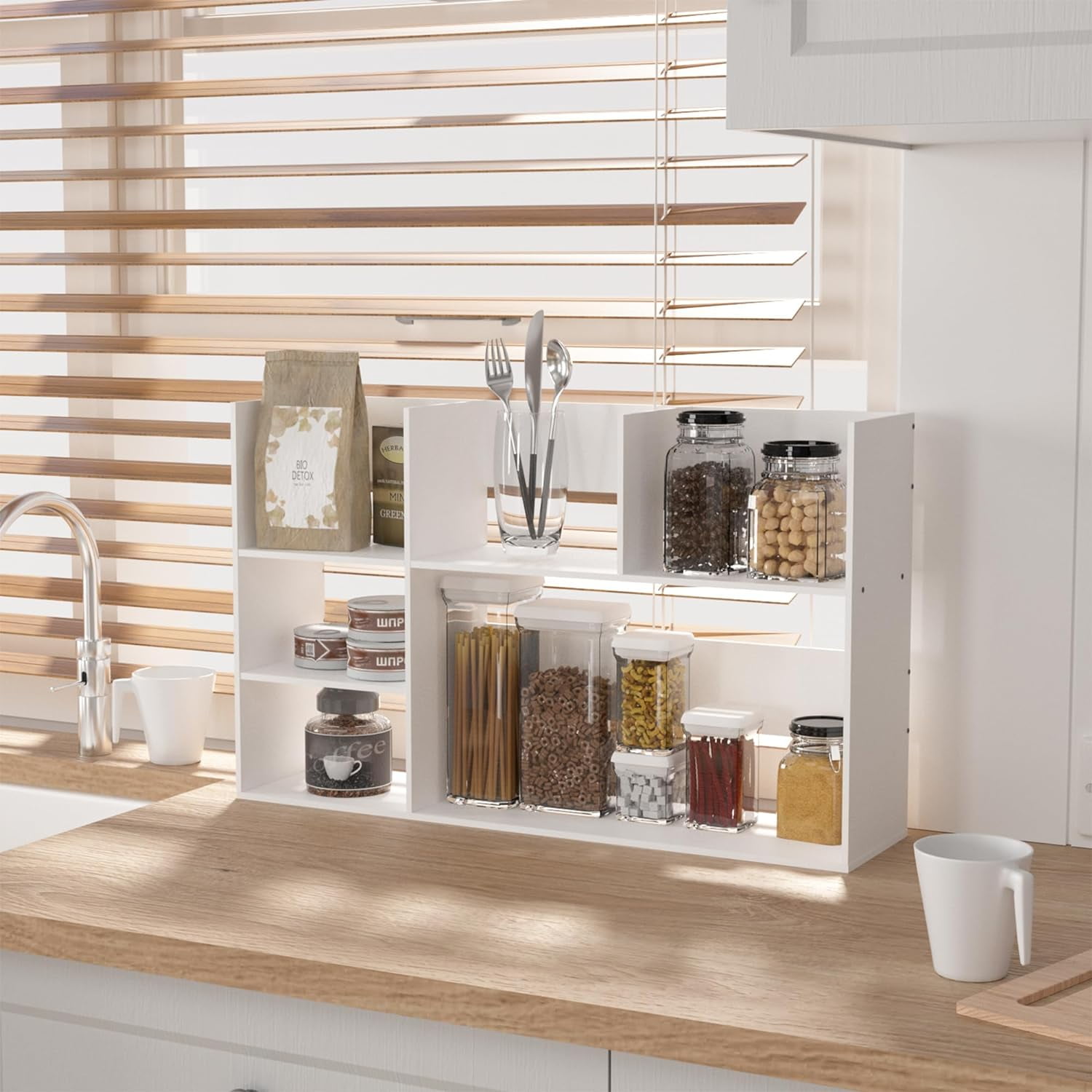 Jerry & Maggie - Desk Organizer 2-Tier WPC Curved Shelf Cosmetic Rack Office Home Bathroom Storage - Free Standing Shelving