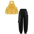 thumbnail image 2 of TiaoBug Kids Hip Hop Jazz Dance Outfits for Girls 2-Piece Sleeveless Sequin Crop Tops with Pants Set Gold 8, 2 of 6