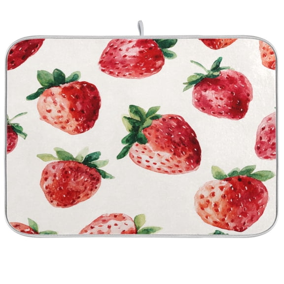Kitchen Drying Mat Kitchen Drying Pad 16x18In Drying Dish Mat Dish Drying Mats Kitchen Countertop Multi-Function Drain Drying Mat Juicy Strawberry Red Pattern