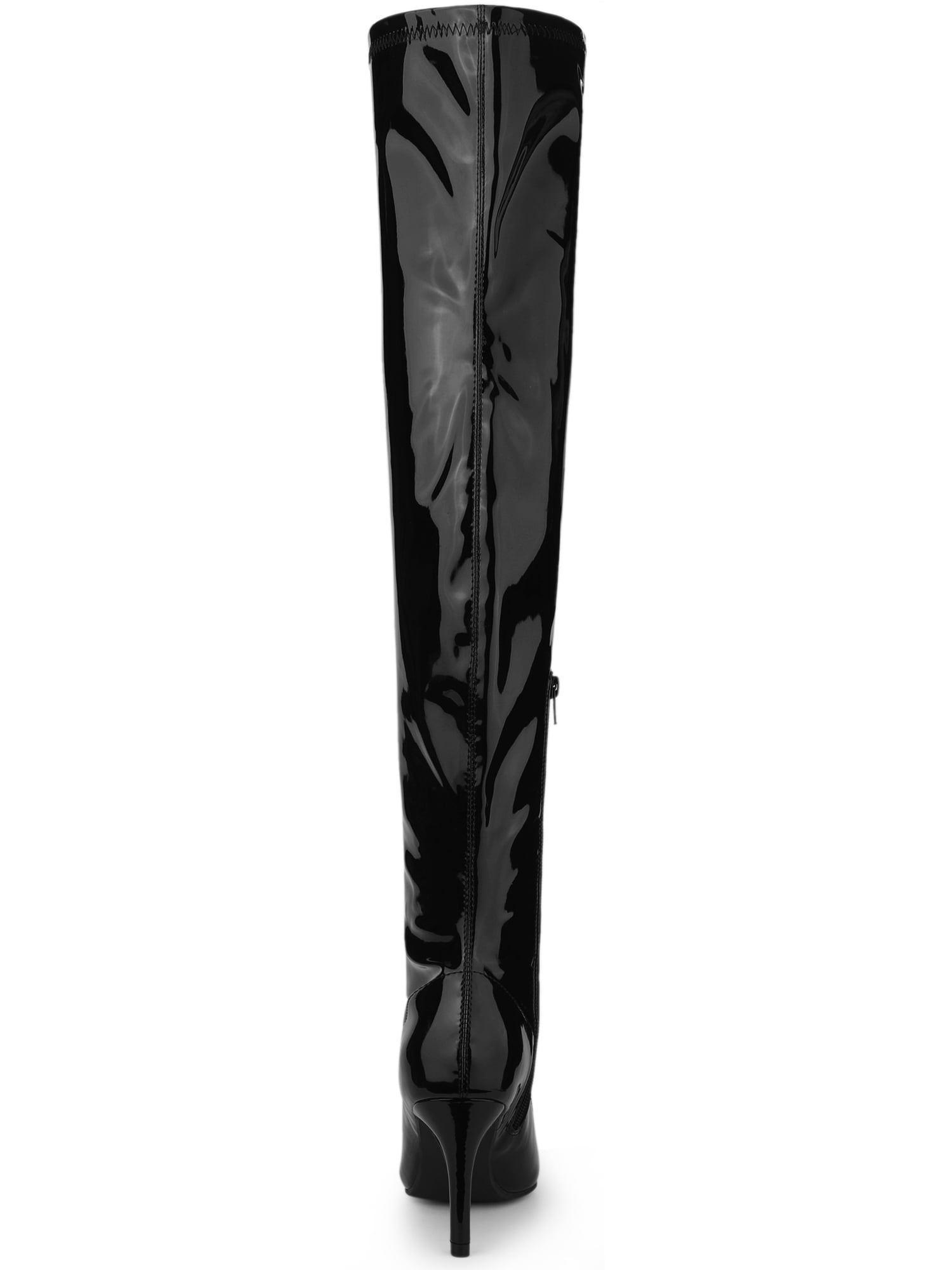 Unique Bargains Women's Pointed Toe Stiletto Heeled Over The Knee High Boots Black 8