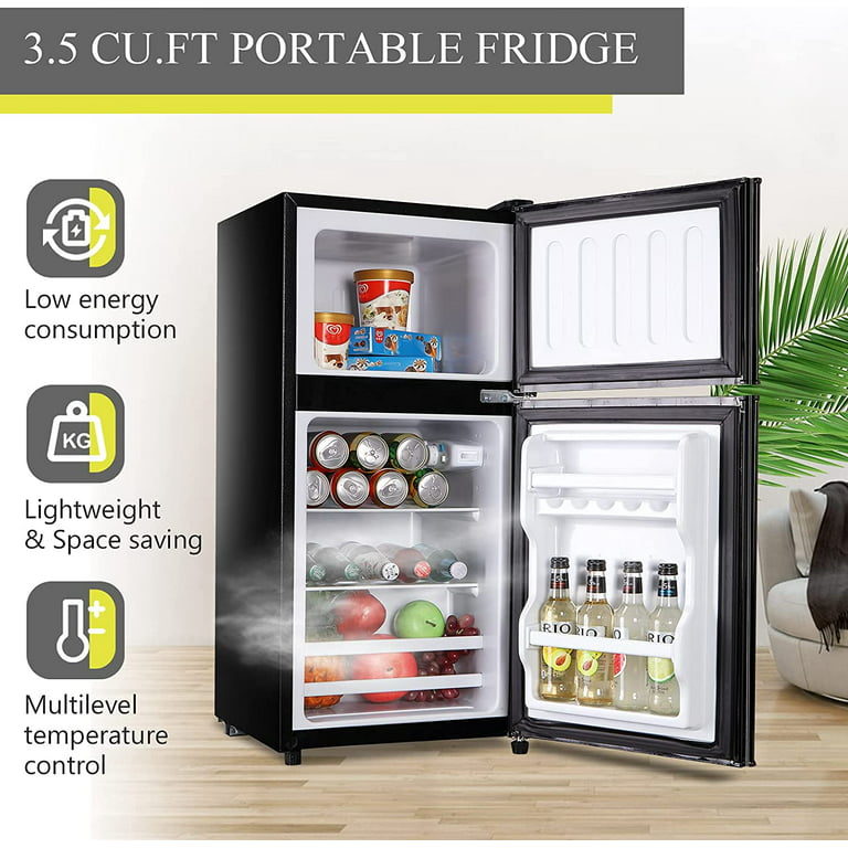 KRIB BLING 3.5 cu.ft Dorm Refrigerators with Freezers, Mini Refrigerators 2  Doors for Office, Apartment, Black 