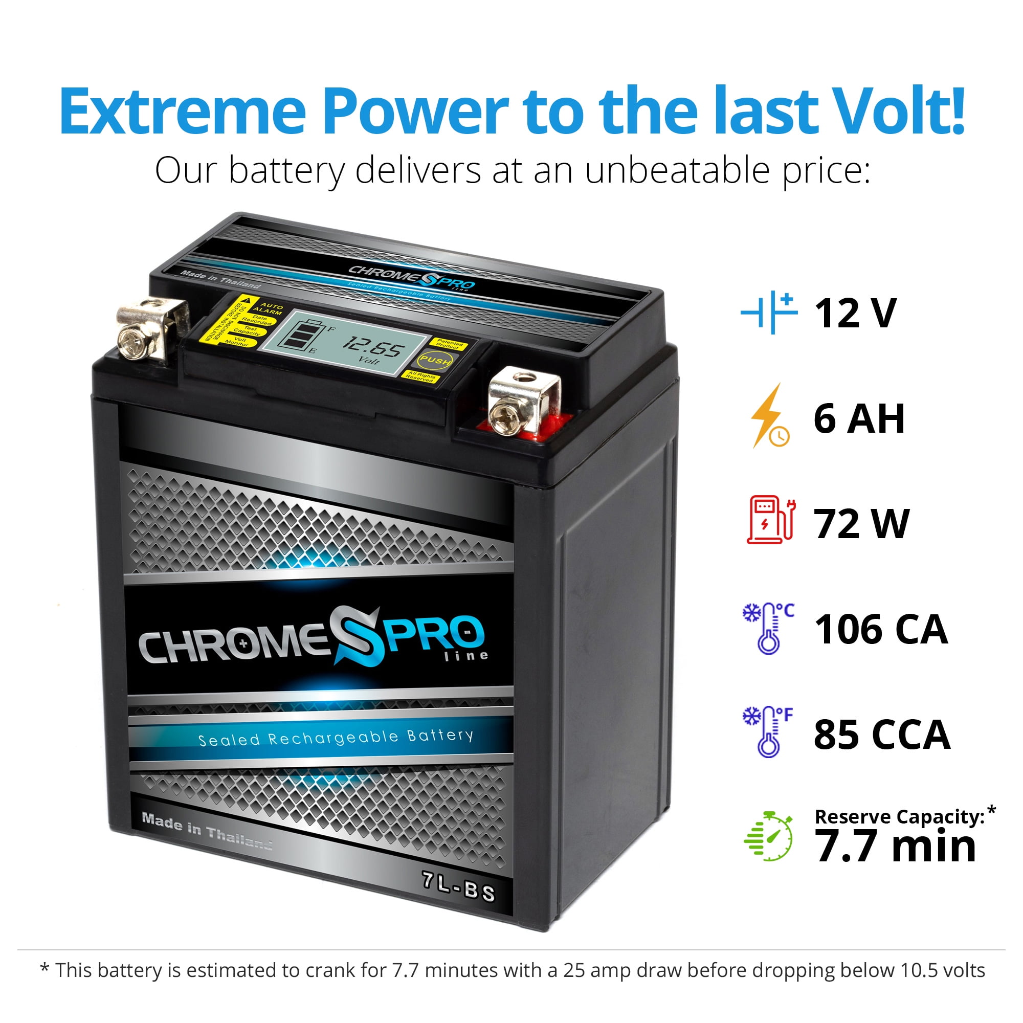 Chrome Pro Battery Ytx7l-bs (7l-bs 12 Volts,6 Ah, 75 Cca) iGel Motorcycle Battery for Atk Electric Start 1999