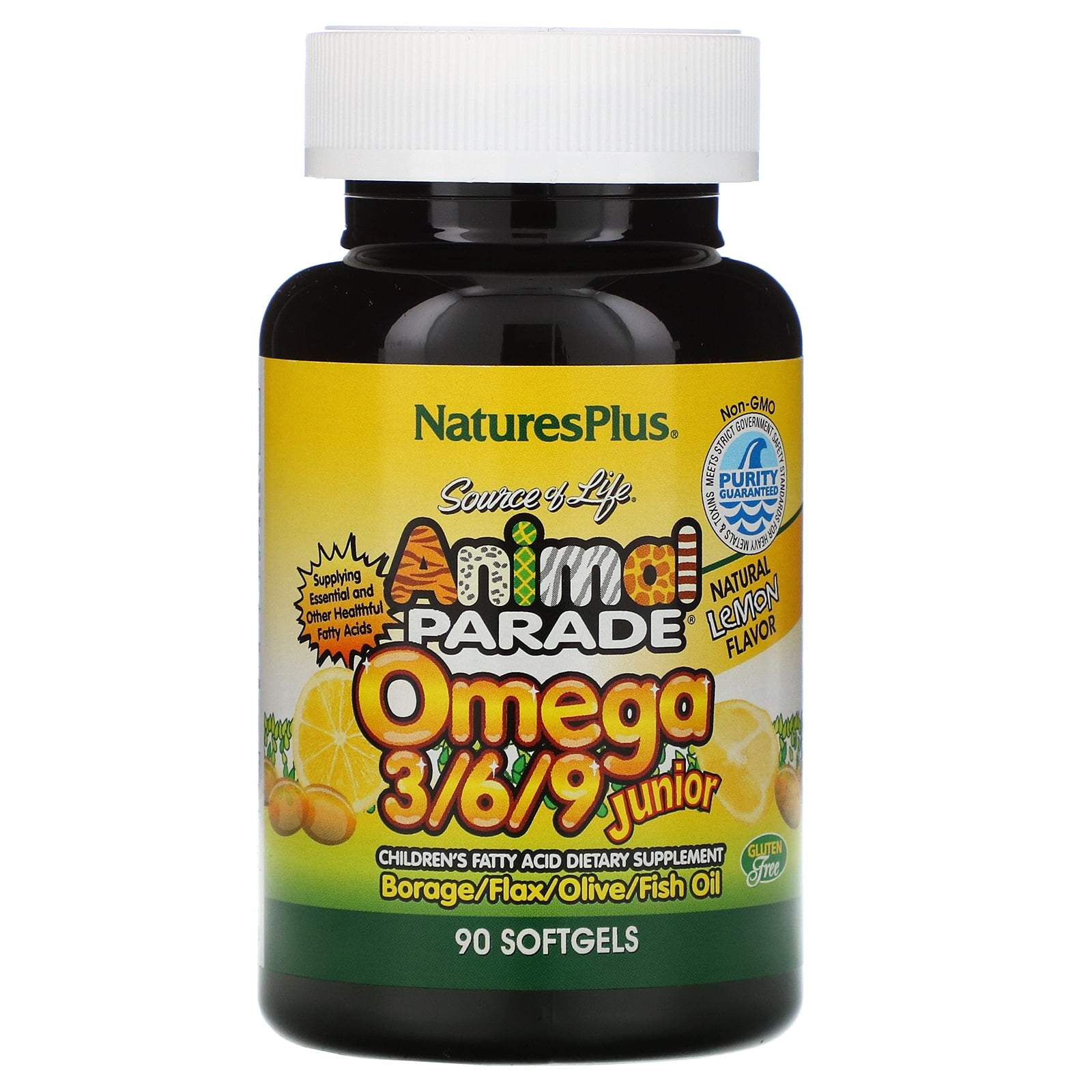 Nature's Plus - Animal Parade Junior Omega 3-6-9 Lemon Flavor - 90 Softgels