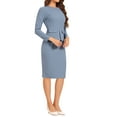 thumbnail image 4 of Vestido de trabajo midi ajustado de peplum para mujer INSPIRE CHIC, cuello redondo, de manga larga, cintura alta, color gris azulado, talla S, 4 of 6