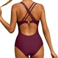 thumbnail image 5 of GYUJNB Womens One Piece Swimsuits Ruched Bathing Suits Strappy V Neck Monokini,S, 5 of 7