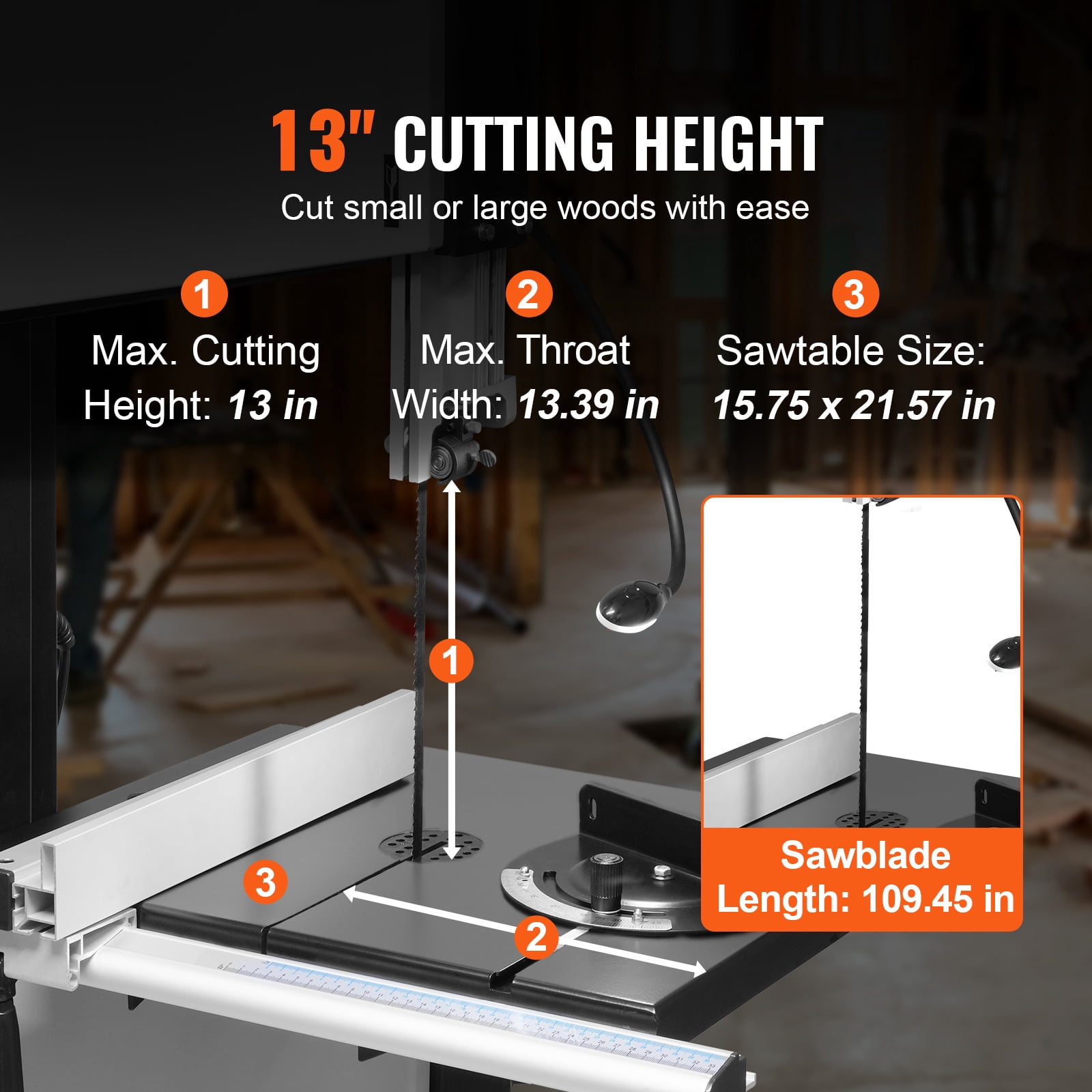 KFFKFF Band Cutter, 14-Inch, Adjustable Speed 480-960 RPM Tabletop Bandsaw, 1100W 1-1/2HP Engine, Featuring Enhanced Work Light, Stand, Cabinet Assembly, and Miter Gauge, Suitable for Woodworkin