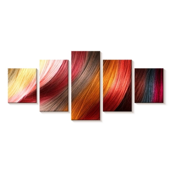 Elephant Stock Hair Wall Art - Horizontal Multi Panel Canvas - Living Room Wall Decor - Fashion And Beauty Multi Panel - Red And Orange Decor - 29" x 12"