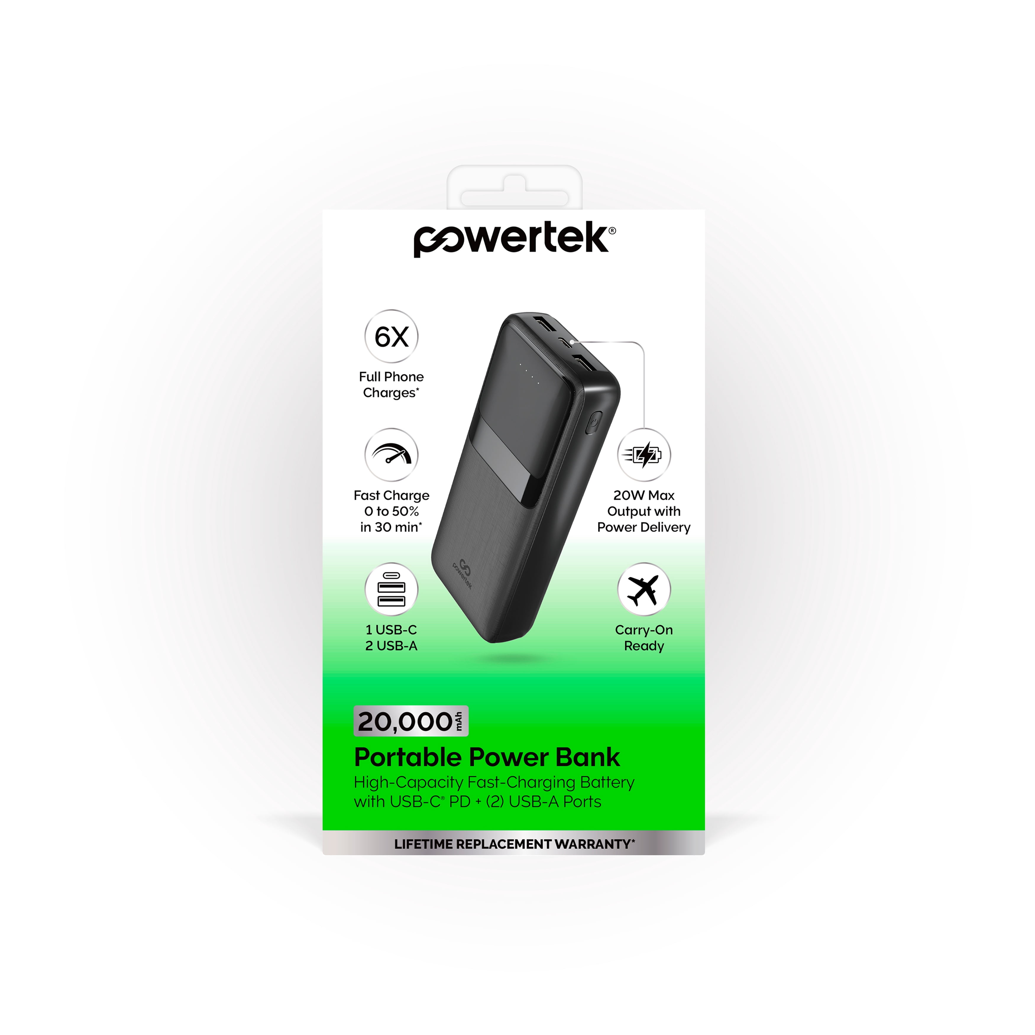 Liquipel Powertek 20,000mAh Portable Charger PD Power Bank with USB-C – Black