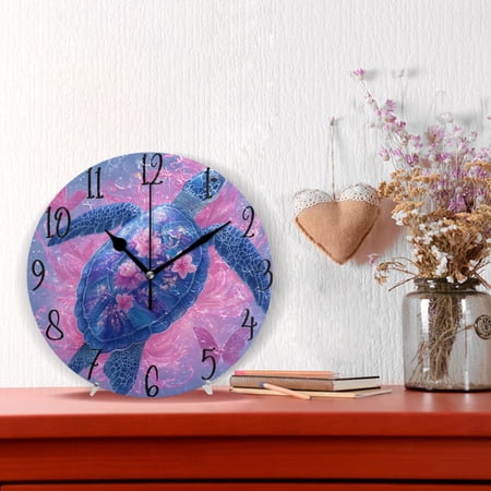 10 Quartz Indoor Wall Clock Silent Mechanism / Blue Sea Turtle Pattern