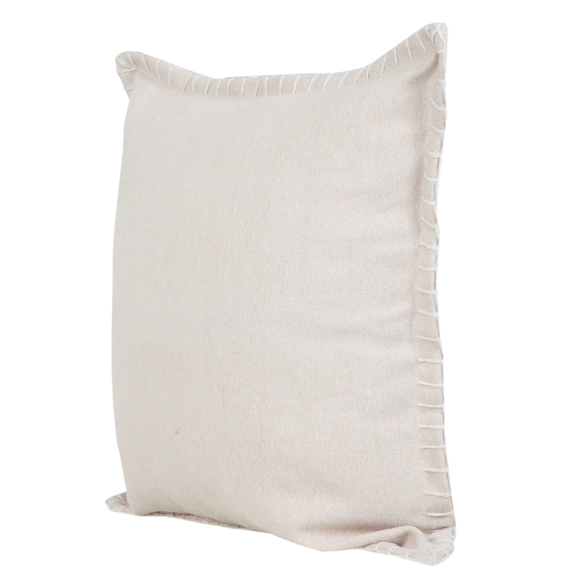 Laddha Home Designs Handwoven Solid Embroidered Cotton Throw Pillow Cover - 20" - Beige