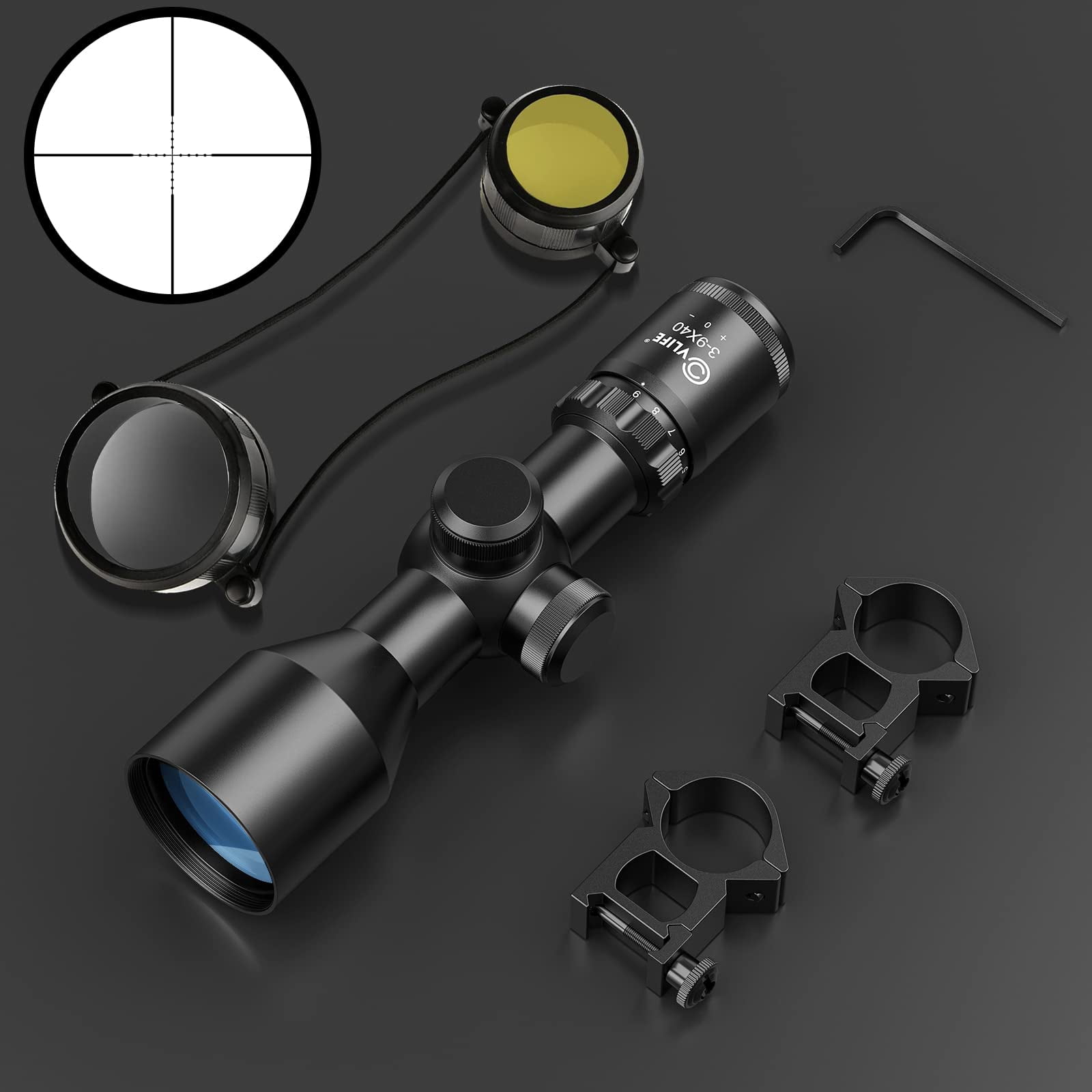 CVLIFE 3-9x40 Compact Scope Crosshair Reticle with Free Mounts