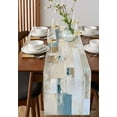 thumbnail image 4 of Modern Geometric Table Runner Cotton Linen 120 Inch Holiday Dresser Scarves, Abstract Color Blocks Blue Brown Tablerunner for Kitchen Coffee Dining Bedroom Living Room Dinner Scarf Décor 13''x120'', 4 of 9