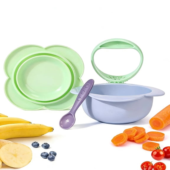 2-in-1 Baby Food Grinding and Feeding Bowl with Built-in Grinder, Spoon, Lid and Non-Slip Base