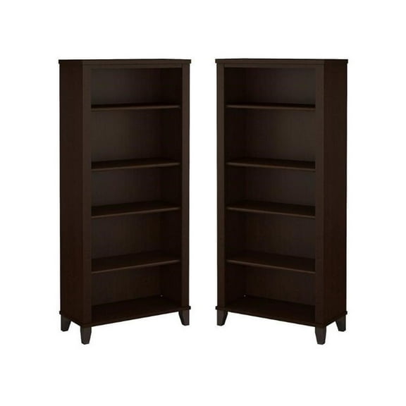 Home Square 2 Piece Engineered Wood Bookcase Set with 5 Shelf in Mocha Cherry