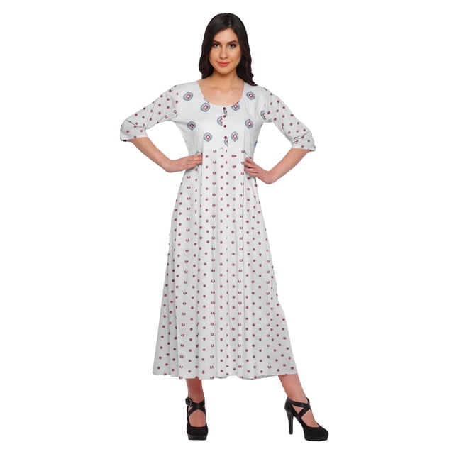 Moomaya Haut Indien Imprimé Robe Kurti Longue Tunique à Manches 3/4 Robes pour Femmes