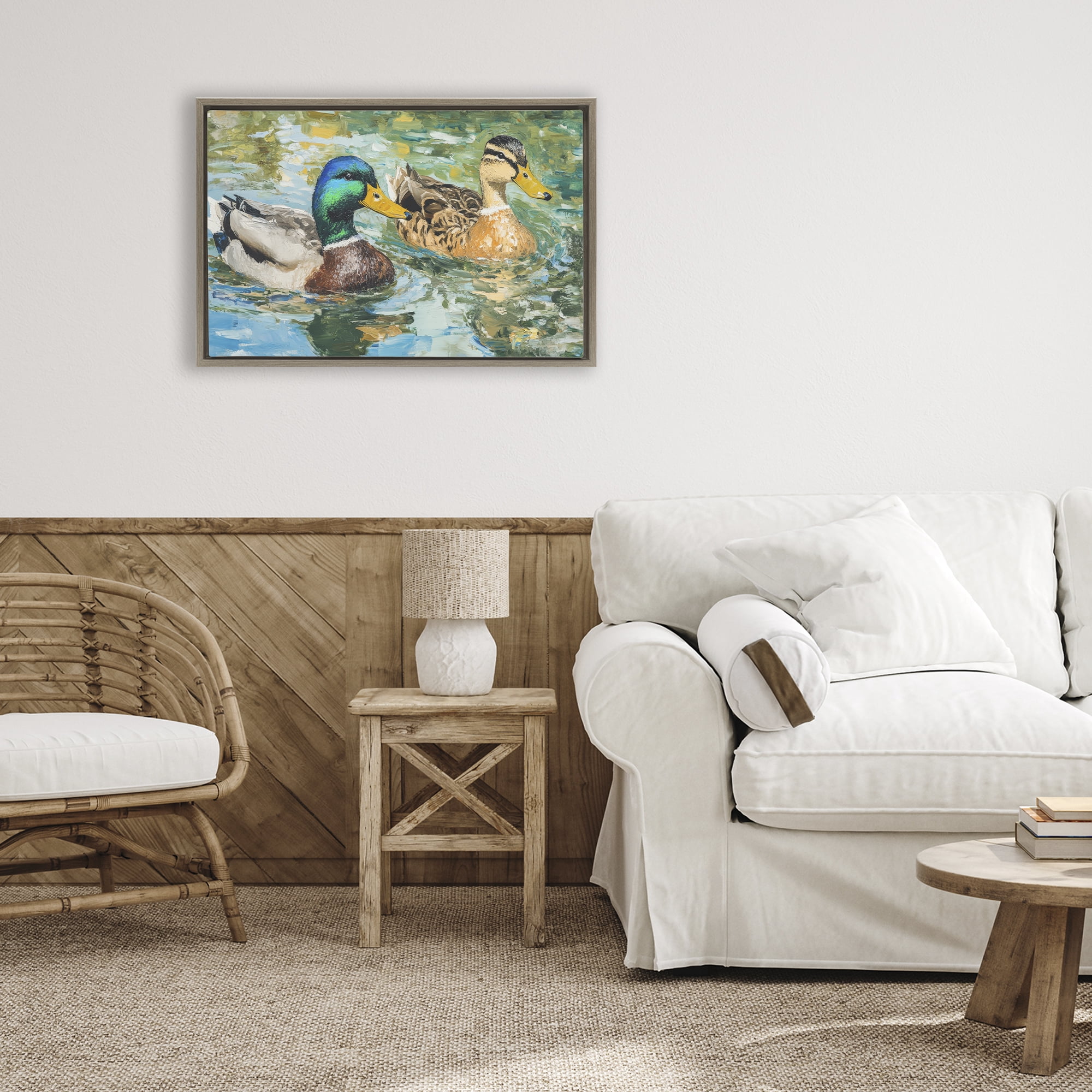 Stupell Industries Ducks Out For A Swim Brown Framed Floater Canvas Wall Art, design by Petal Prints Design