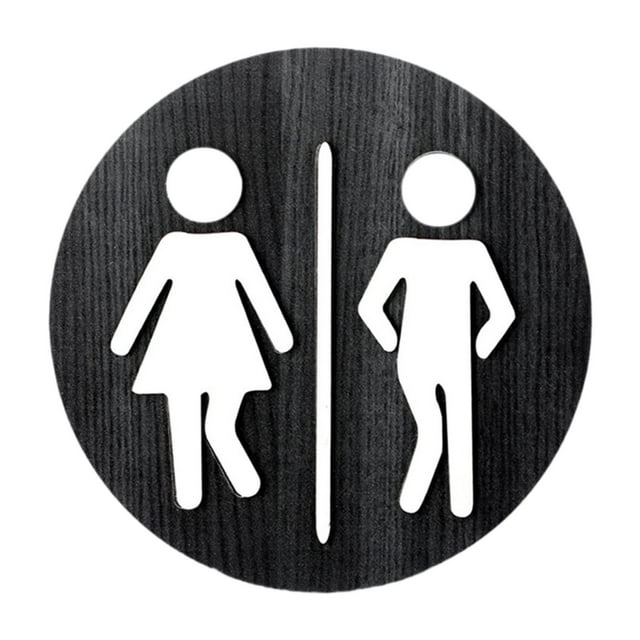 Cantero de baño redondo Señal de identificación de baño Letrero de baño de madera de baño para la cafetería de la pared de la oficina Negro
