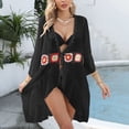 thumbnail image 4 of zaveiop Womens Beach Cover up V Neck Boho Bathing Suit Beach Dress Crochet Flowers Swimsuit Swimwear Coverups (Black, One Size), 4 of 5