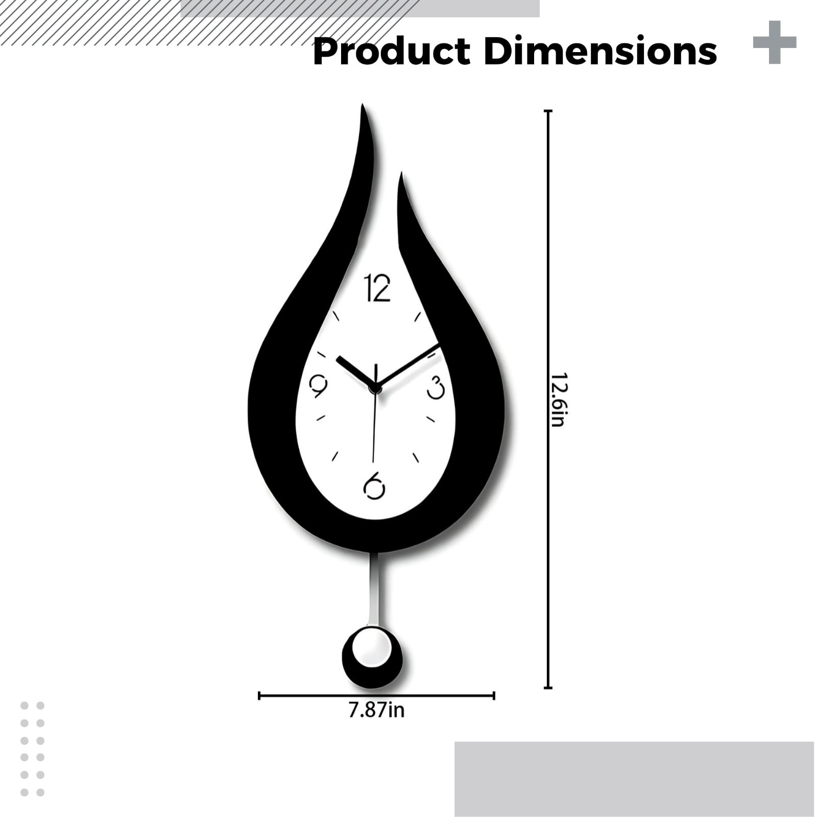 Water Drop Acrylic Pendulum Wall Clock, 9.4 x 20.5 in / 24 x 52 cm, Black and White Modern Style, Silent Movement, Decorative Clocks for Living Room, Bedroom, Office