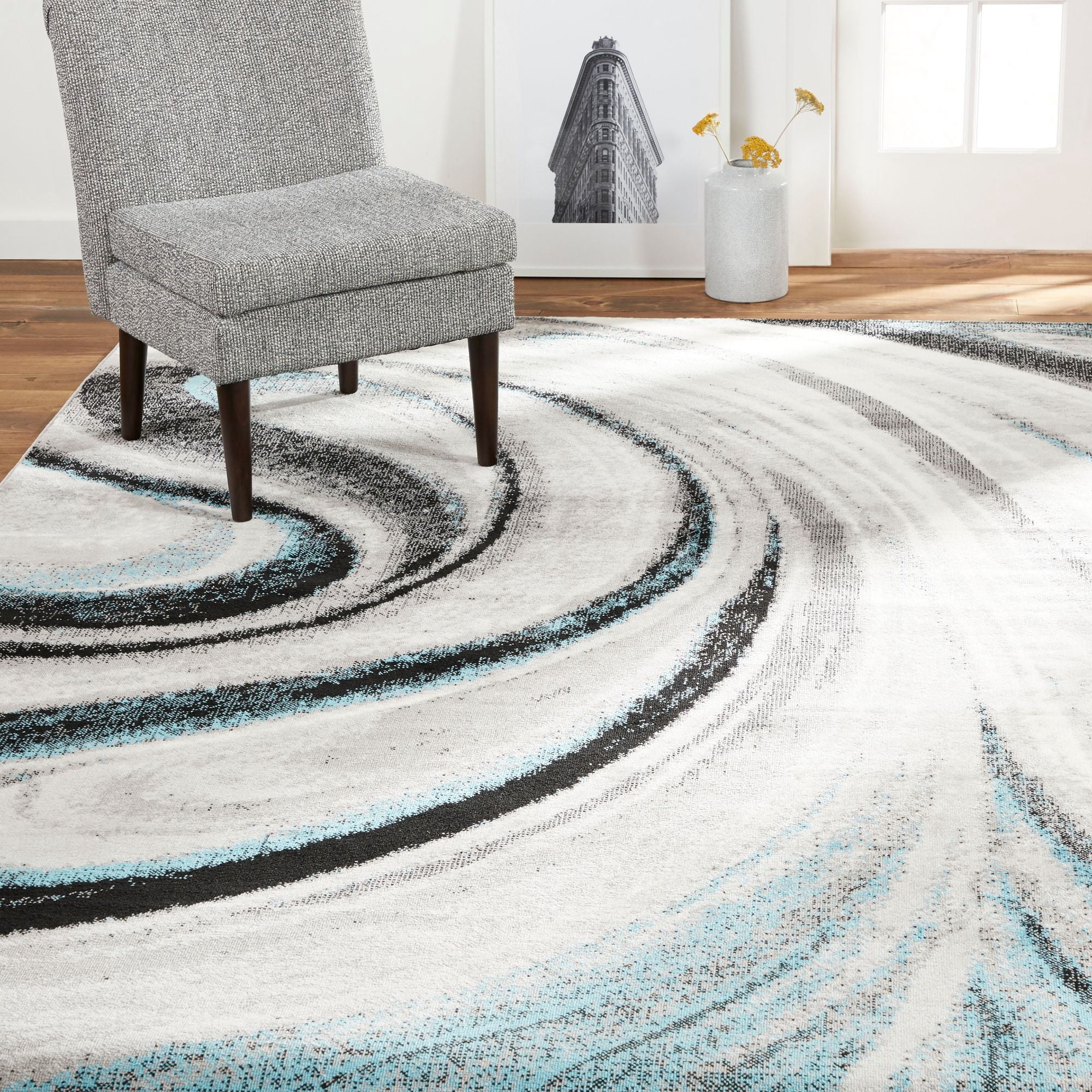 Home Dynamix Boho Odette Abstract Swirl Area Rug, Grey/Blue, 3'3"x5'2"