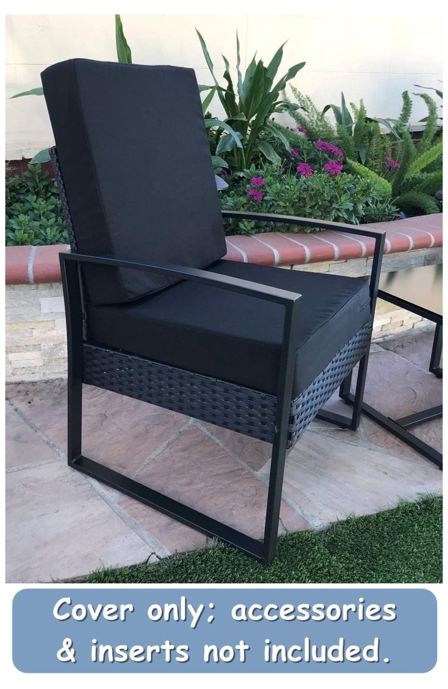 Indoor Outdoor Water High UV Resistant Patio Chair Cushion Cover (Just Black, 22"x20"x4" (4 Covers))