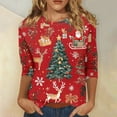 thumbnail image 2 of Kddylitq Christmas Shirts for Women Dressy Casual Novelty Xmas Tree Print 3/4 Sleeve T-Shirts Trendy Santa Claus Crewneck Tee Tops Red L, 2 of 5