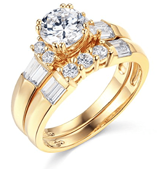 2.75 Ct Round Cut Engagement Wedding Ring Set Real 14K Yellow Gold Matching Band 