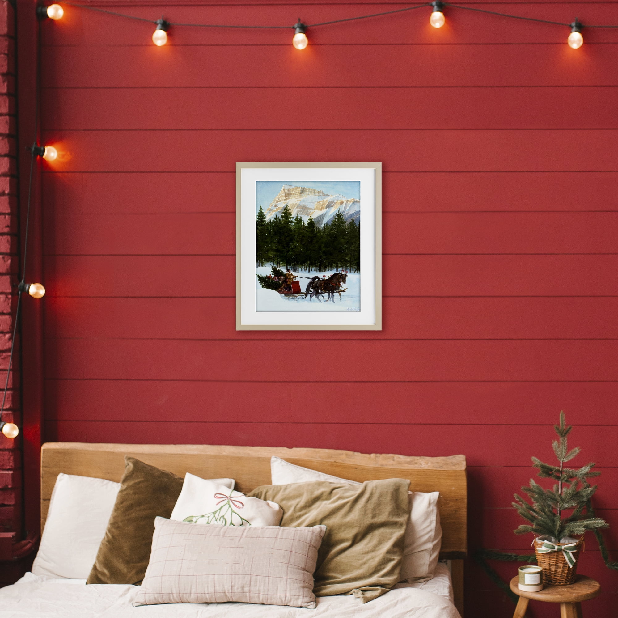 Sleigh Ride Carrying Trees Birch Framed Print Under Glass, design by Wind River Studios